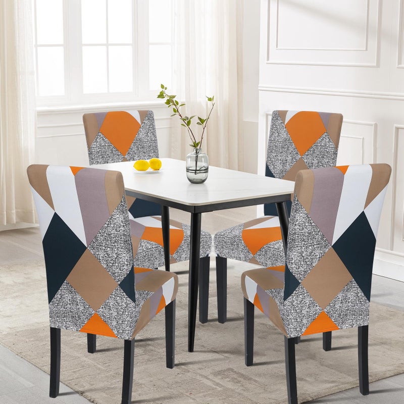 SearchI 6 Pack Super Fit Stretch Removable Washable Short Dining Chair Covers Slipcover Protector, Spandex Fabric Chair Cover for Dining Room, Hotel, Ceremony (Geometric1, 6 per Set) - Image 2